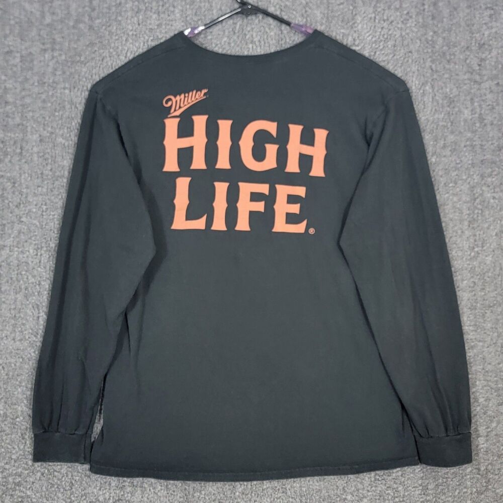 Miller High Life Beer T-Shirt Mens Large Black Long Sleeve Crew Neck